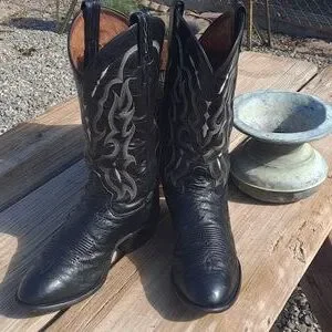 Tony Lama Boots Men’s Smooth Ostrich Black Leather Vintage Heeled Sz 7 (Women 9) Tony Lama Y2621 main image 2
